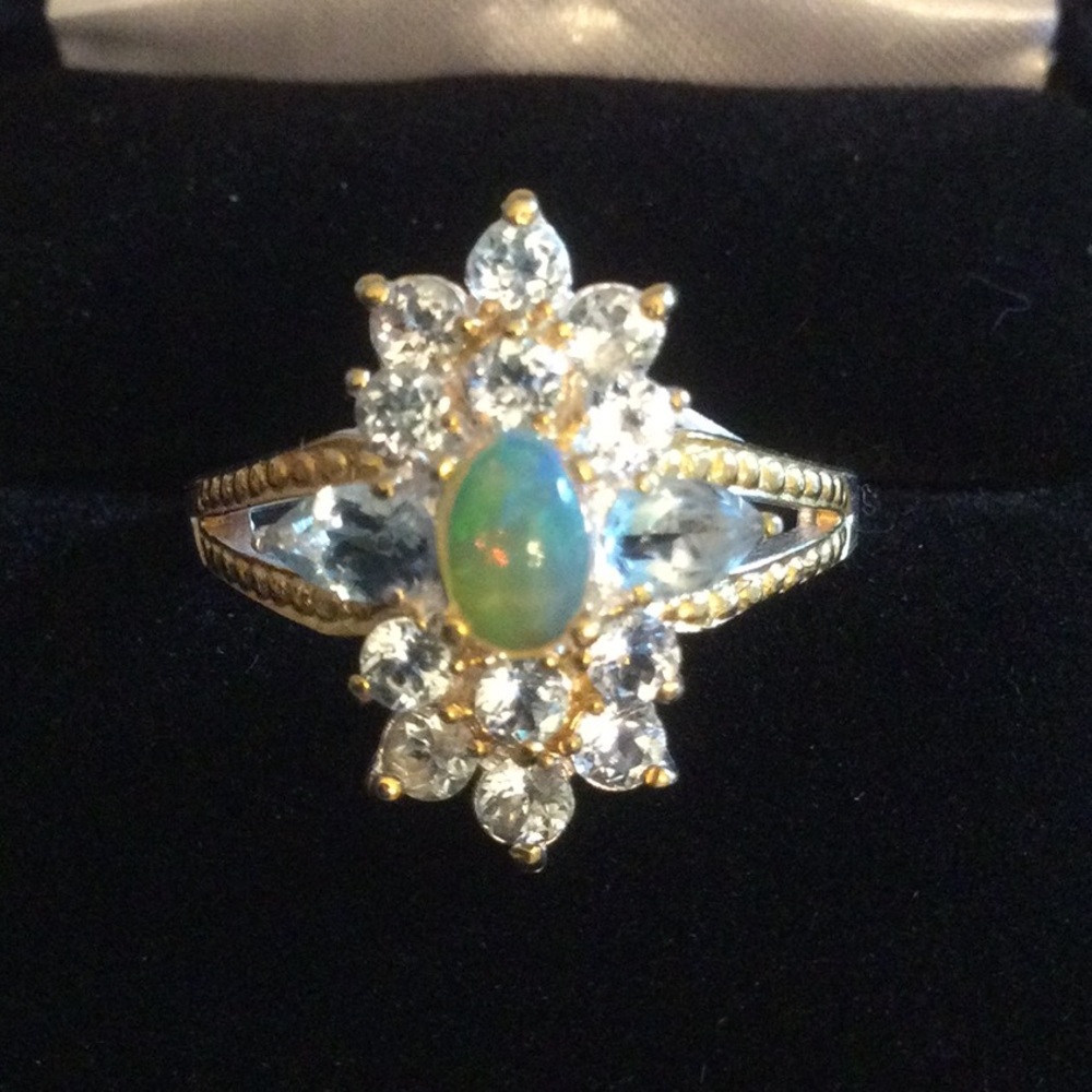 Genuine Fiery Opal & Aquamarine Ring - Picture 11 of 12